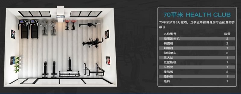 70平方健身室-银河Galaxy健身器材企事业健身解决方案 70平方健身室-银河Galaxy健身器材企事业健身解决方案